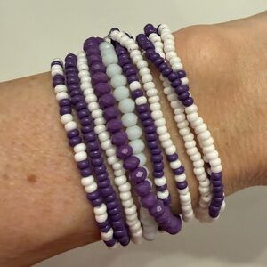 Ink + Alloy Purple and White Beaded Bracelet Set
